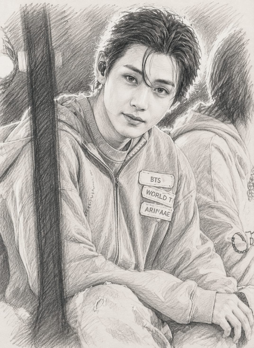 BTS Hand-Drawn Pencil Portrait Photo Frame 06 (Fan-Made)