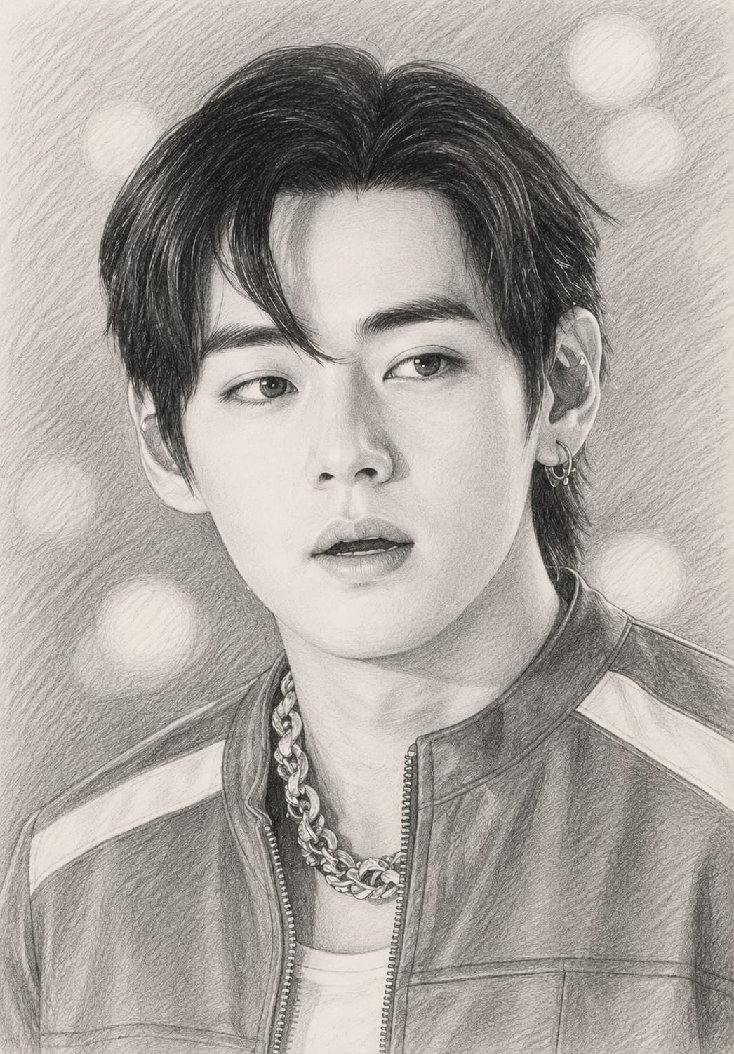 BTS Hand-Drawn Pencil Portrait Photo Frame 08 (Fan-Made)