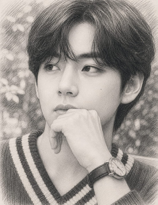 BTS Hand-Drawn Pencil Portrait Photo Frame 03 (Fan-Made)