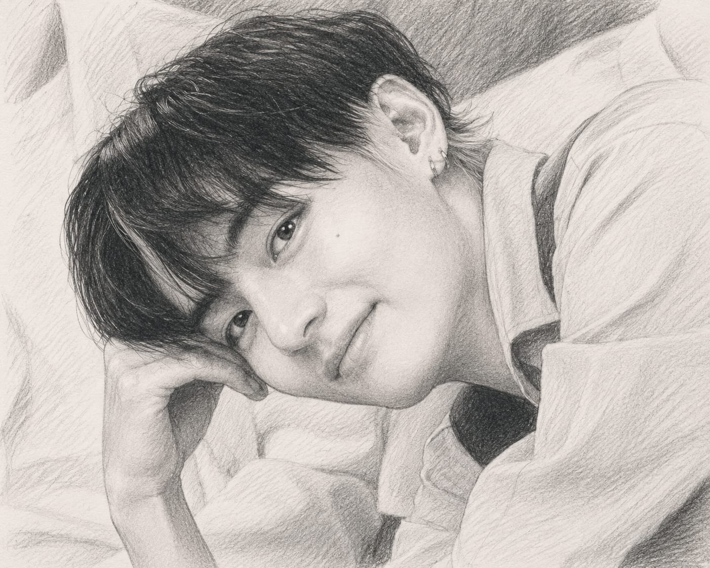 BTS Hand-Drawn Pencil Portrait Photo Frame 04 (Fan-Made)
