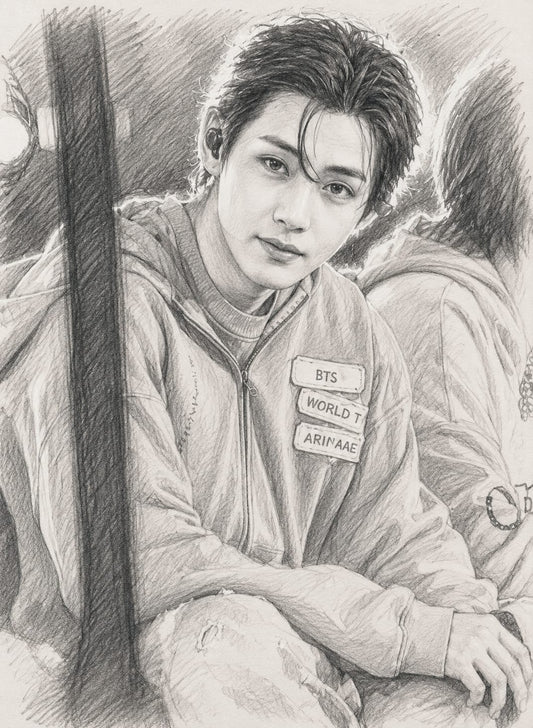 BTS Hand-Drawn Pencil Portrait Photo Frame 06 (Fan-Made)