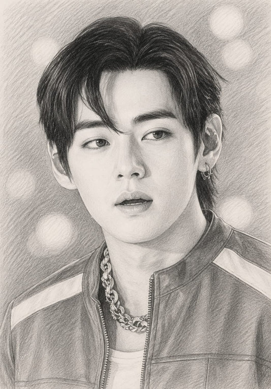 BTS Hand-Drawn Pencil Portrait Photo Frame 08 (Fan-Made)