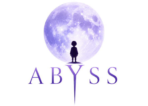 Silhouette of a person under a large purple moon with 'ABYSS' text below.