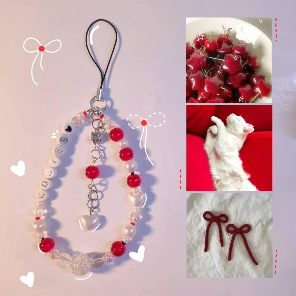 Red Cherry Bead Charm — Handmade Phone Charm
